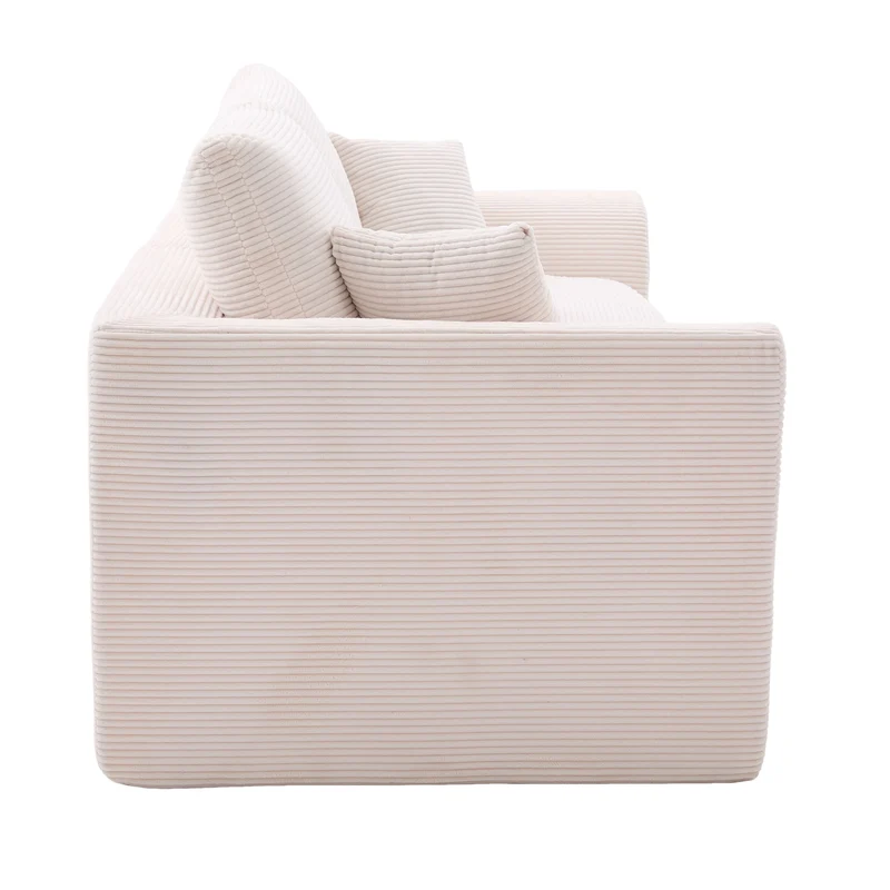 Canapé 2 places en velours côtelé beige 204x102,5x84cm CRESCENTORA