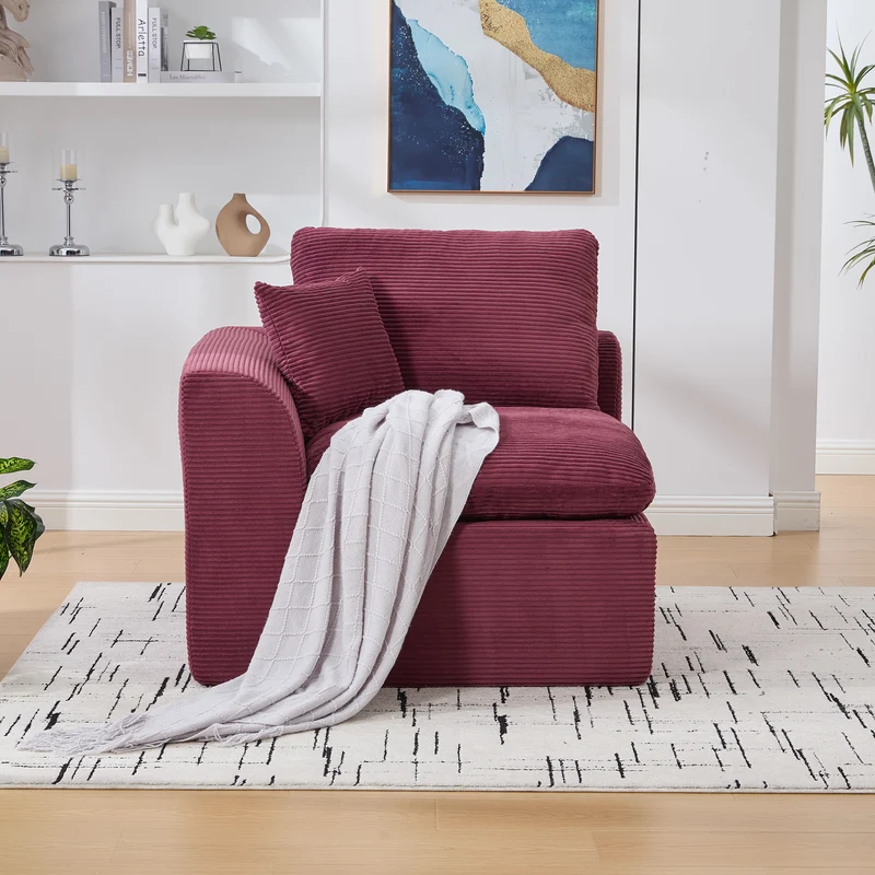 Fauteuil chauffeuse modulable en velours côtelé prune 101x102,5x84cm NOVAEON