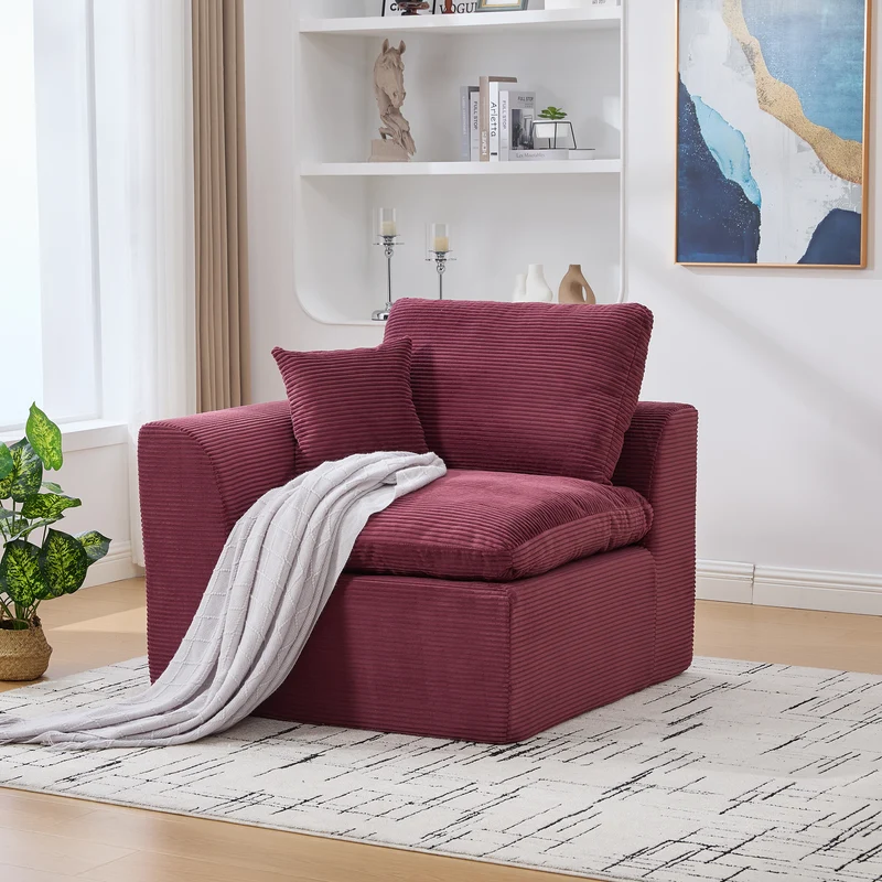 Fauteuil chauffeuse modulable en velours côtelé prune 101x102,5x84cm NOVAEON