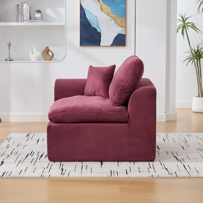 Fauteuil chauffeuse modulable en velours côtelé prune 101x102,5x84cm NOVAEON
