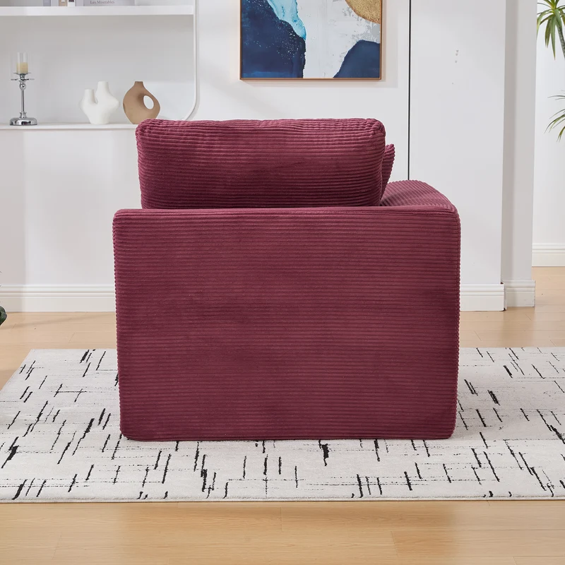 Fauteuil chauffeuse modulable en velours côtelé prune 101x102,5x84cm NOVAEON