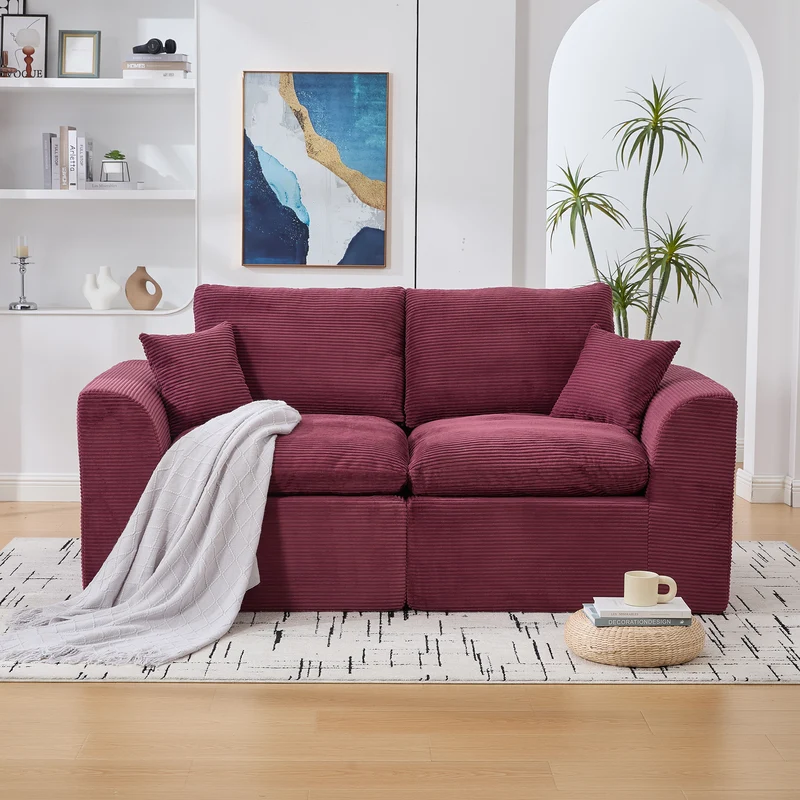 Fauteuil chauffeuse modulable en velours côtelé prune 101x102,5x84cm NOVAEON