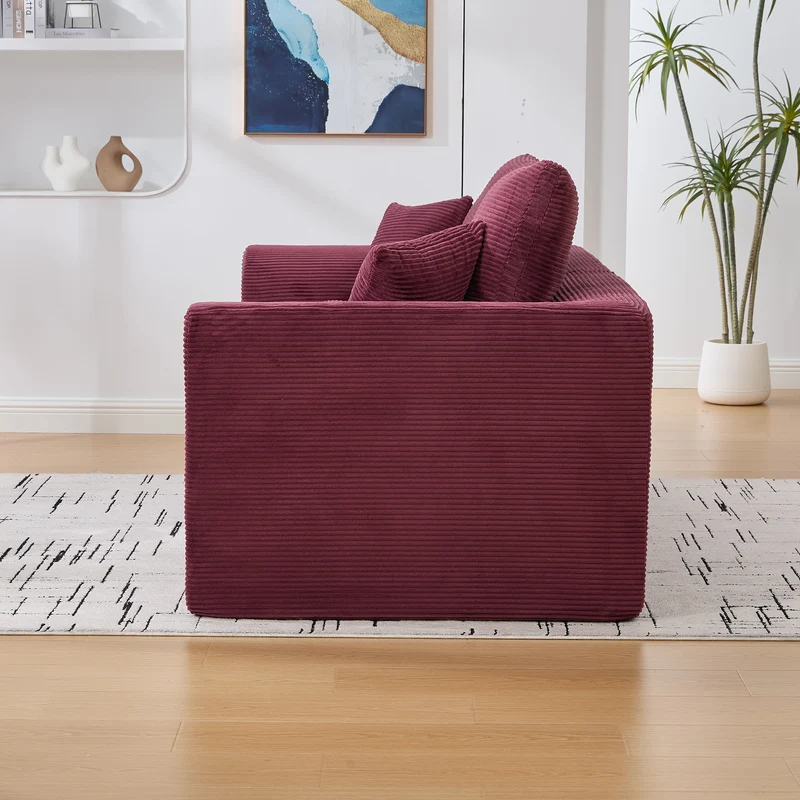 Fauteuil chauffeuse modulable en velours côtelé prune 101x102,5x84cm NOVAEON