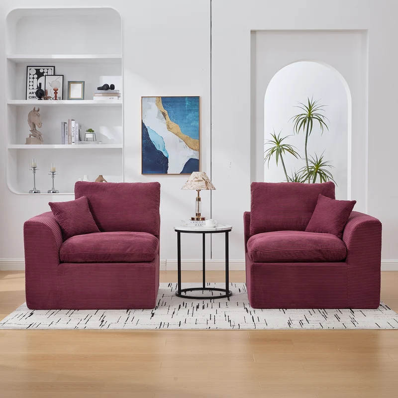 Fauteuil chauffeuse modulable en velours côtelé prune 101x102,5x84cm NOVAEON