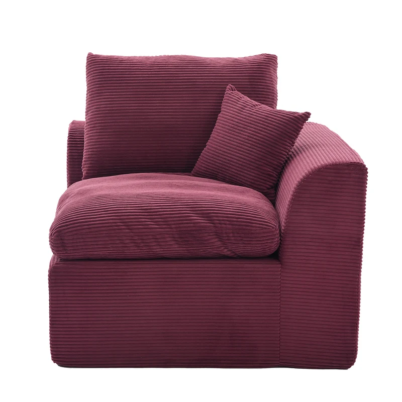 Fauteuil chauffeuse modulable en velours côtelé prune 101x102,5x84cm NOVAEON