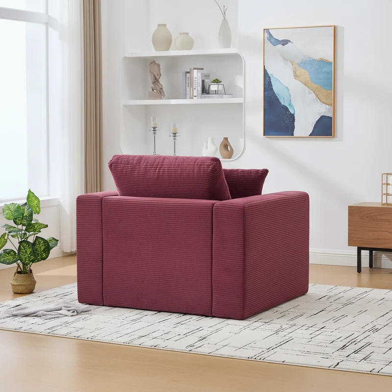 Fauteuil chauffeuse modulable en velours côtelé prune 101x102,5x84cm NOVAEON