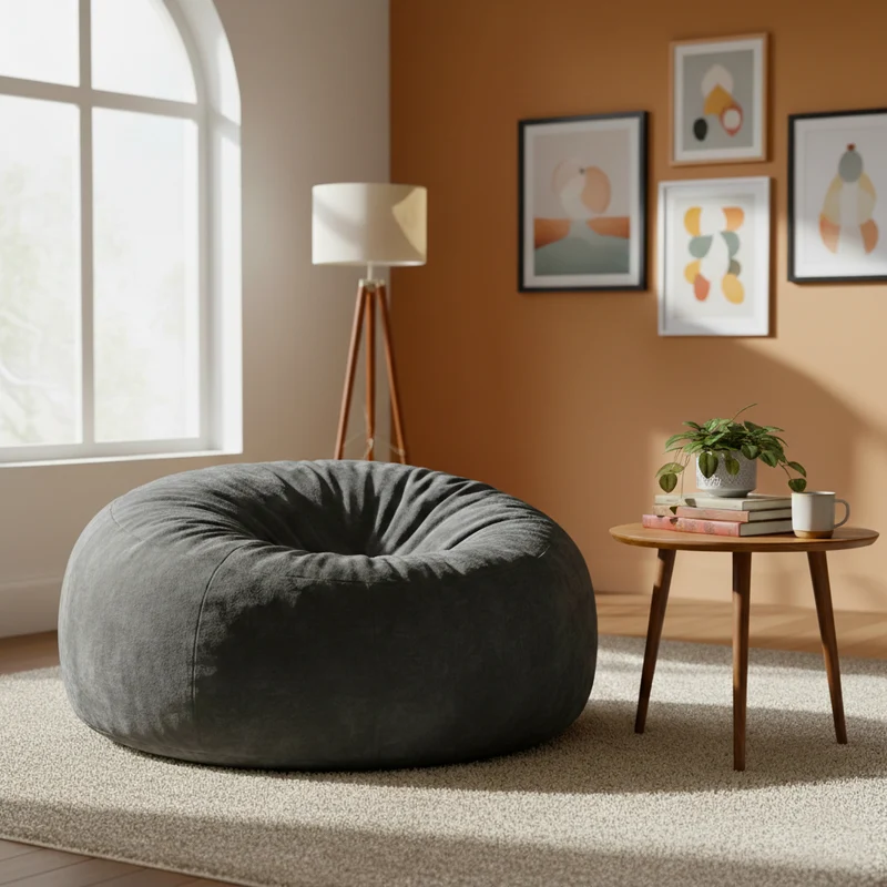 Fauteuil pouf géant ultra moelleux en fausse fourrure gris anthracite 130x120x60cm ELECTRAITA