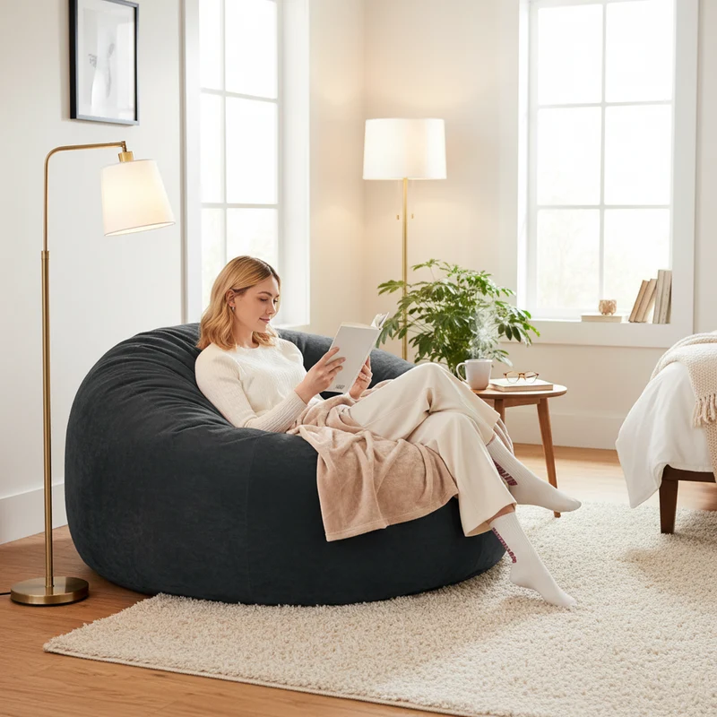 Fauteuil pouf géant ultra moelleux en fausse fourrure gris anthracite 130x120x60cm ELECTRAITA