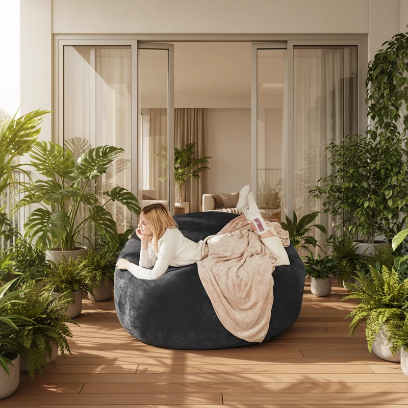 Fauteuil pouf géant ultra moelleux en fausse fourrure gris anthracite 130x120x60cm ELECTRAITA