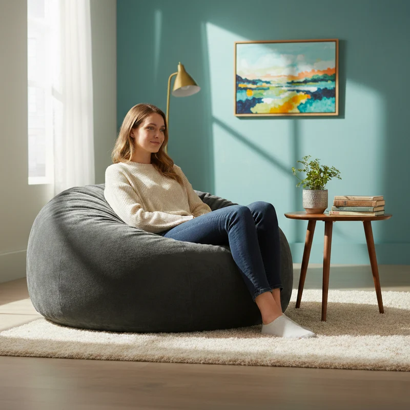 Fauteuil pouf géant ultra moelleux en fausse fourrure gris anthracite 130x120x60cm ELECTRAITA