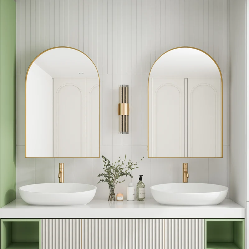Armoire de toilette miroir arche dorée, armoire murale encastrée 91x61cm DUSKVINE