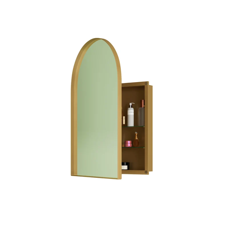 Armoire de toilette miroir arche dorée, armoire murale encastrée 91x61cm DUSKVINE