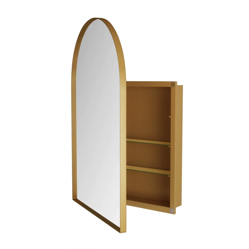 Armoire de toilette miroir arche dorée, armoire murale encastrée 91x61cm DUSKVINE