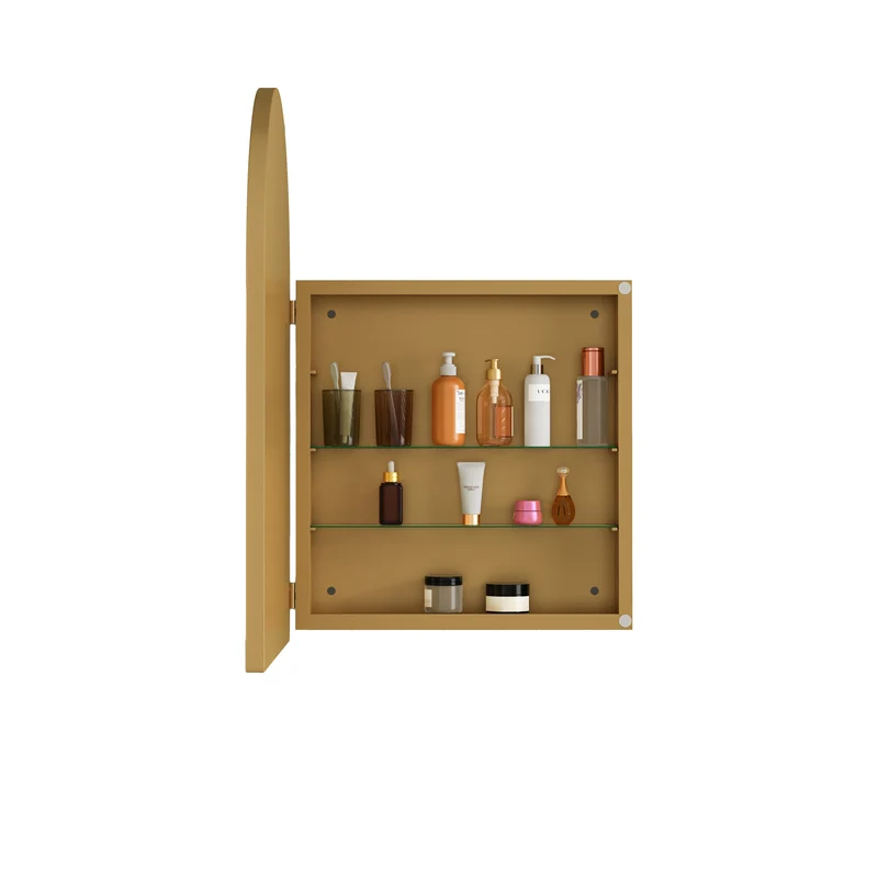 Armoire de toilette miroir arche dorée, armoire murale encastrée 91x61cm DUSKVINE