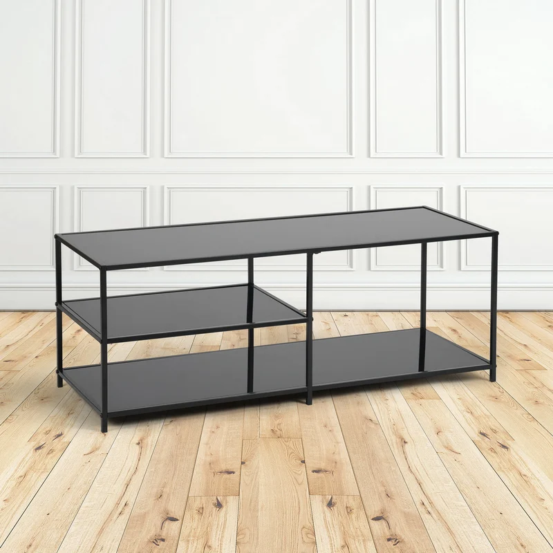 Table basse rectangulaire en verre trempé noir transparent 3 étages 110*40cm JONINA