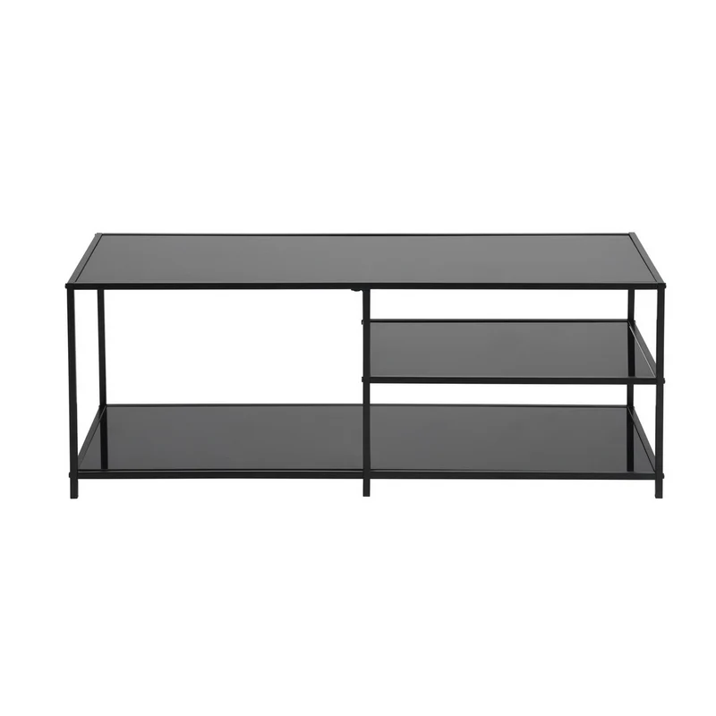 Table basse rectangulaire en verre trempé noir transparent 3 étages 110*40cm JONINA
