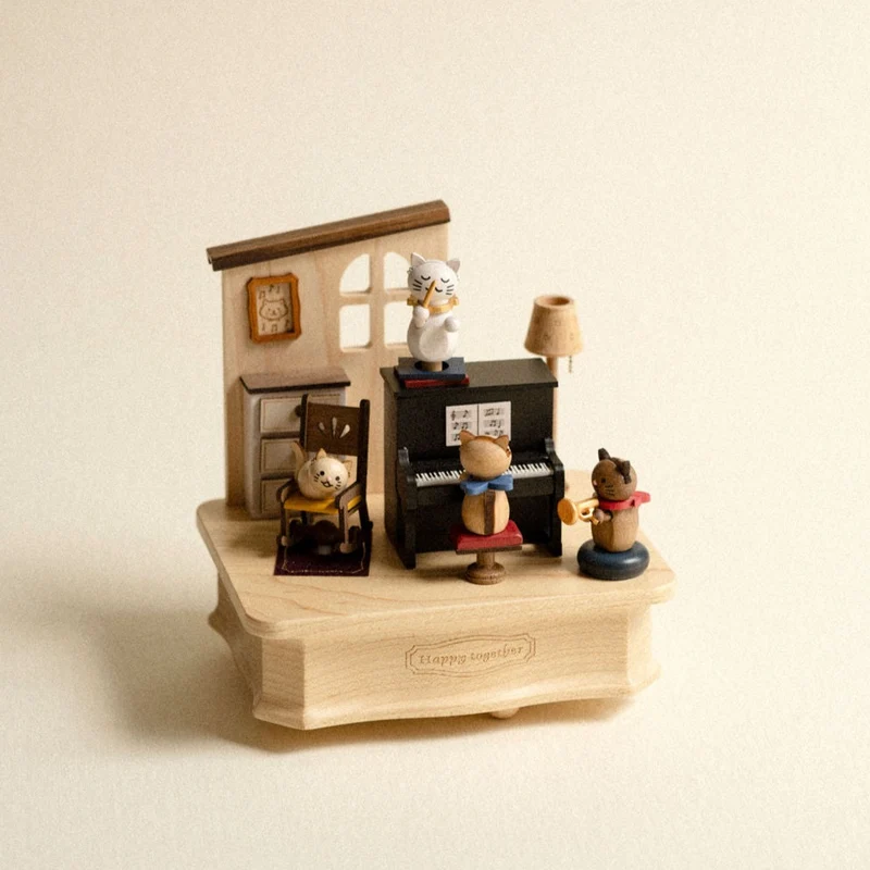 Boite musicale en bois - Concert de chat