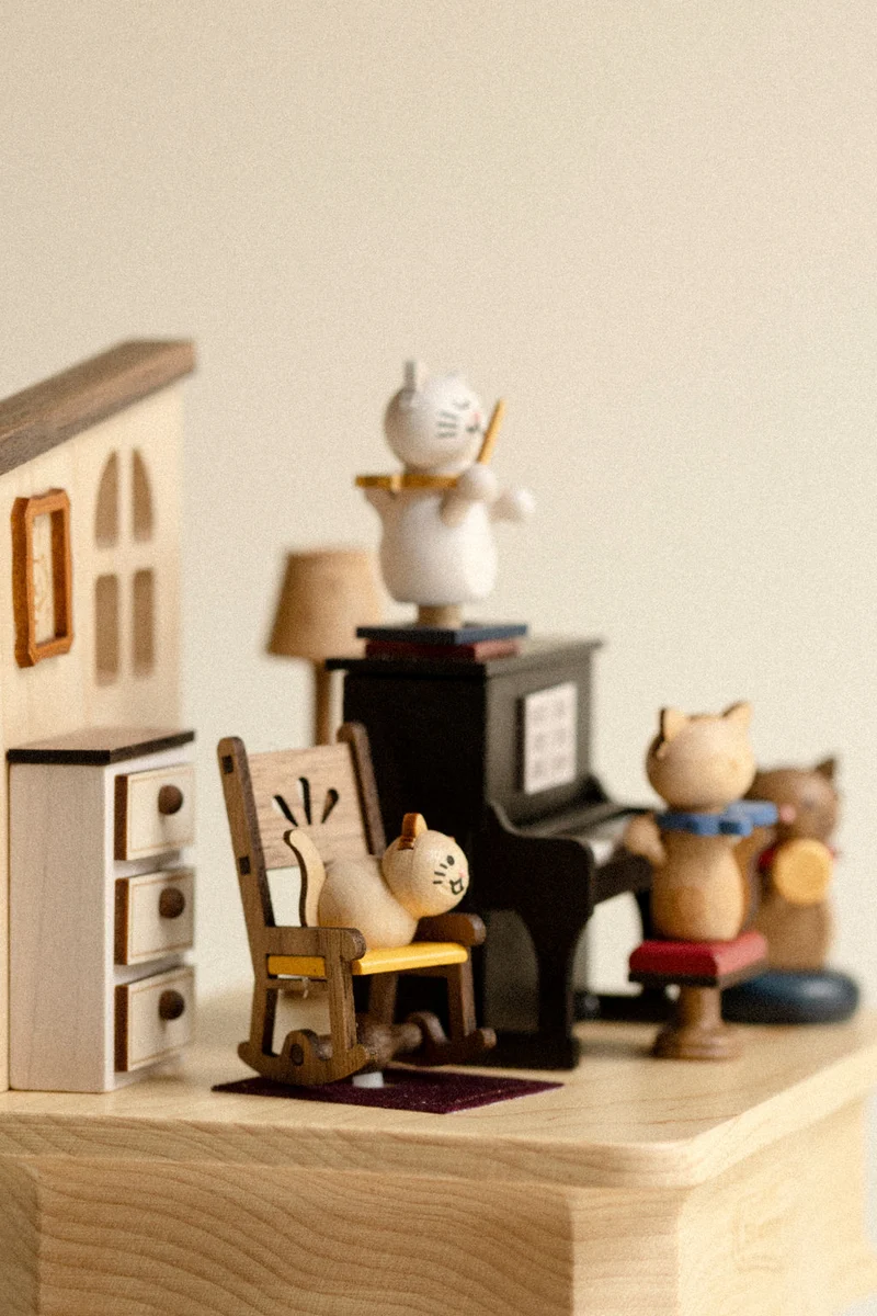 Boite musicale en bois - Concert de chat
