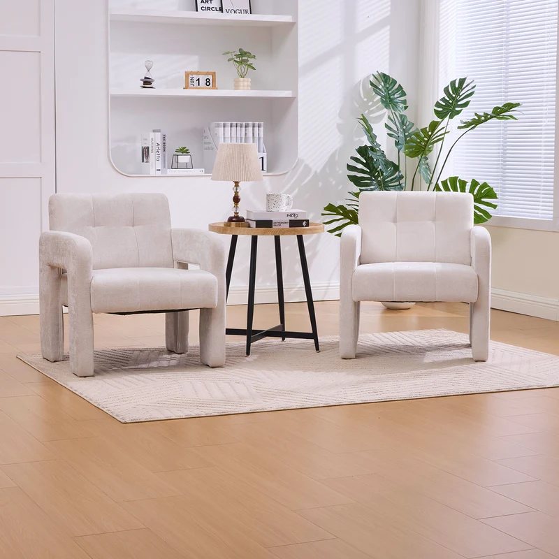 Fauteuil en chenille beige 67,5x69x74,5cm AURAERA