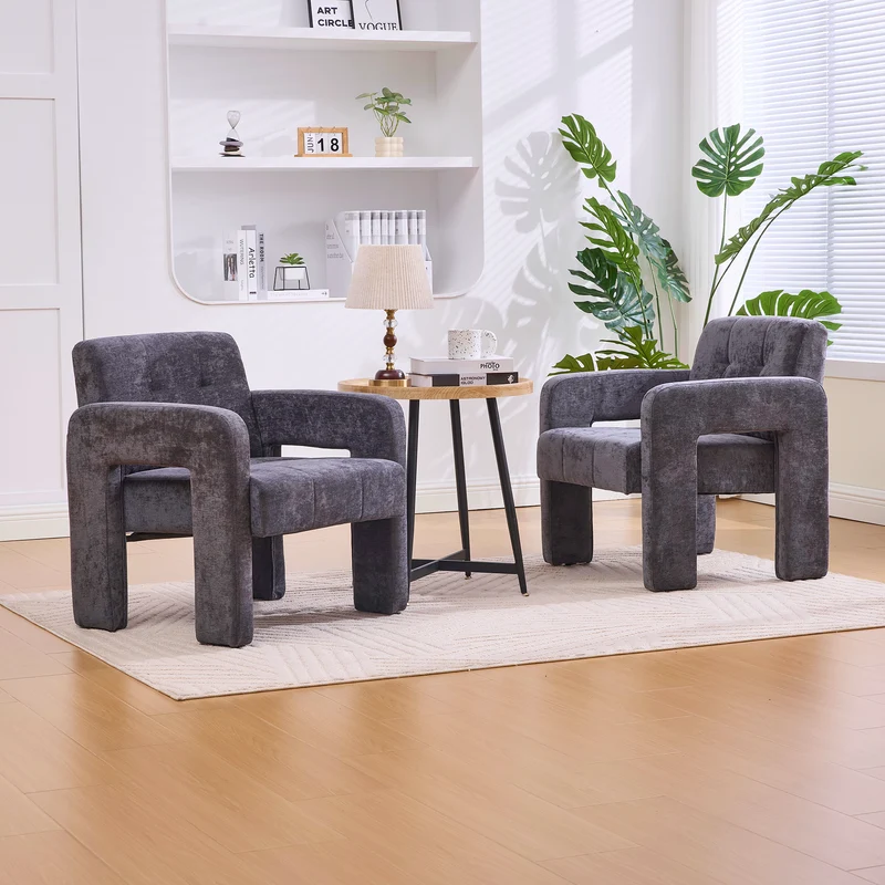 Fauteuil en chenille gris foncé 67,5x69x74,5cm ZENITHINA