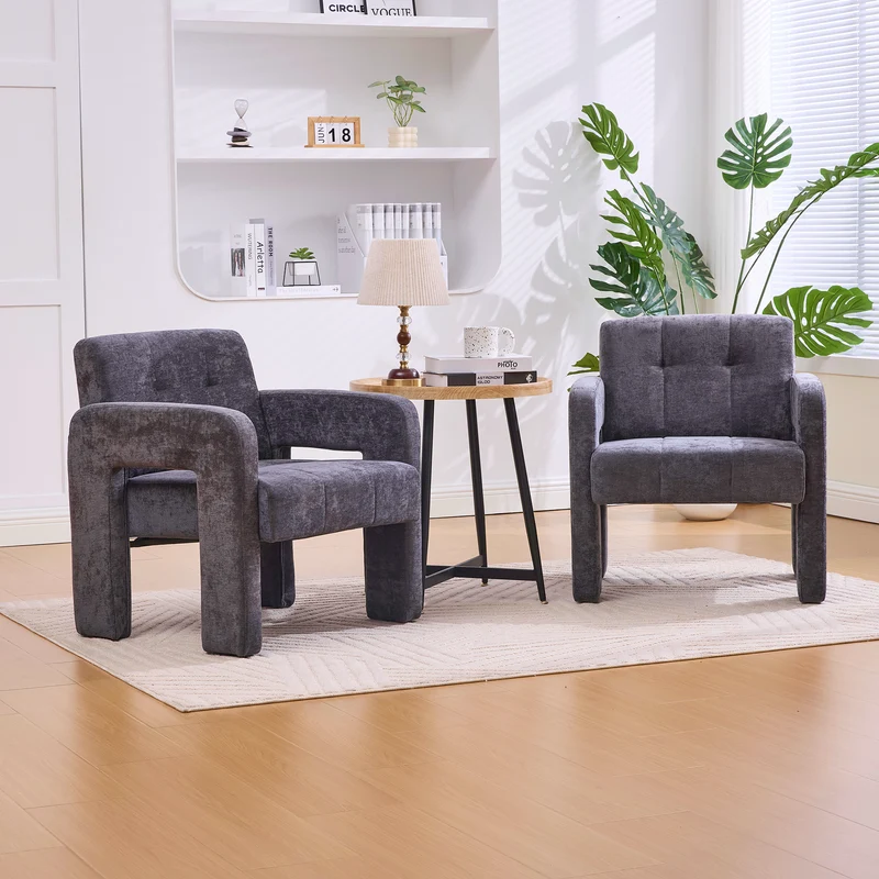 Fauteuil en chenille gris foncé 67,5x69x74,5cm ZENITHINA