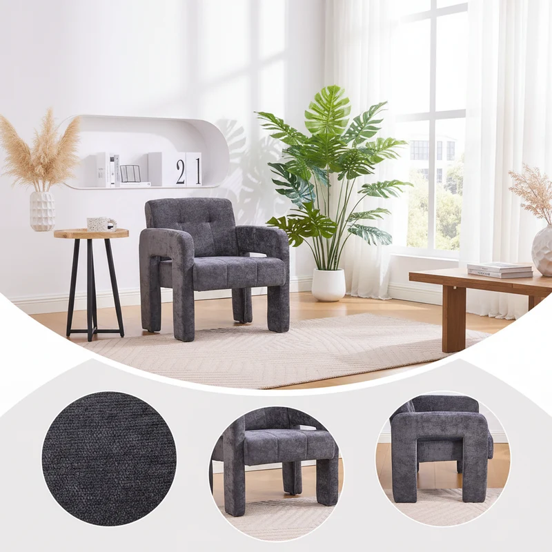 Fauteuil en chenille gris foncé 67,5x69x74,5cm ZENITHINA