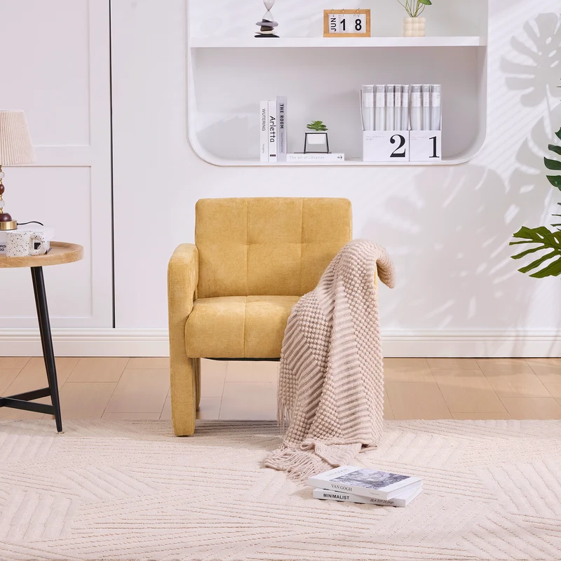 Fauteuil en chenille jaune moutarde 67,5x69x74,5cm CRESCENTELLE