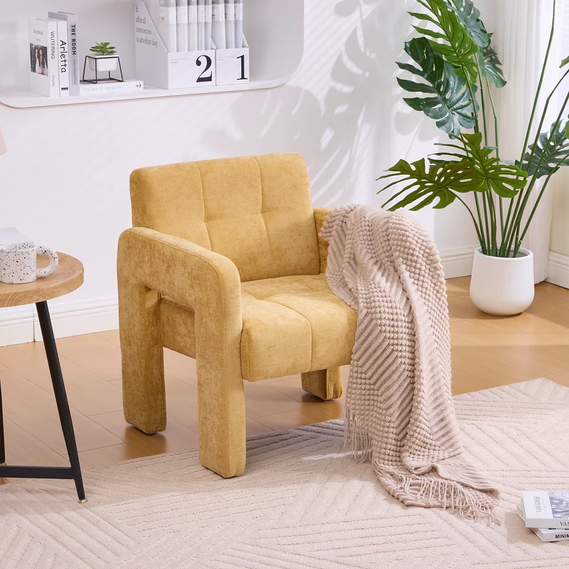 Fauteuil en chenille jaune moutarde 67,5x69x74,5cm CRESCENTELLE
