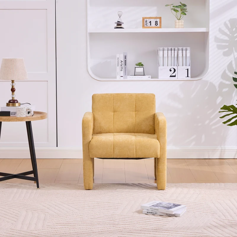 Fauteuil en chenille jaune moutarde 67,5x69x74,5cm CRESCENTELLE