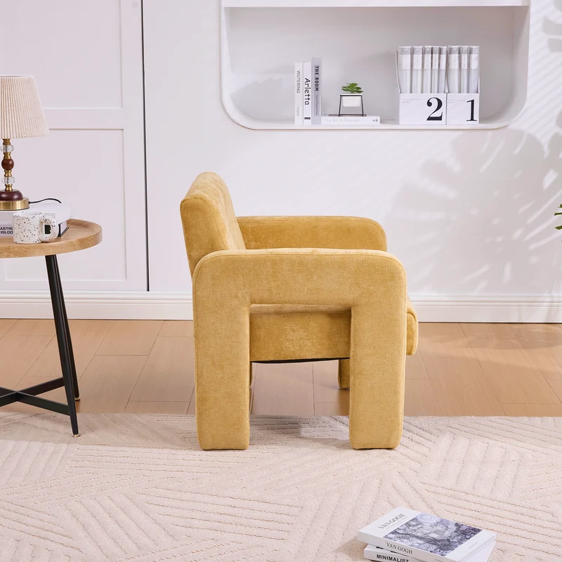 Fauteuil en chenille jaune moutarde 67,5x69x74,5cm CRESCENTELLE