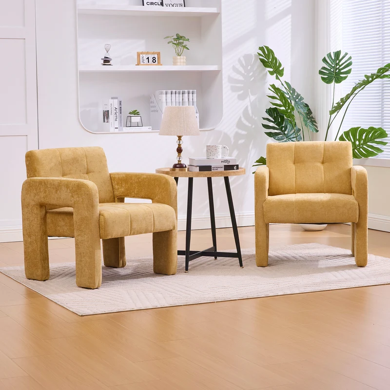 Fauteuil en chenille jaune moutarde 67,5x69x74,5cm CRESCENTELLE
