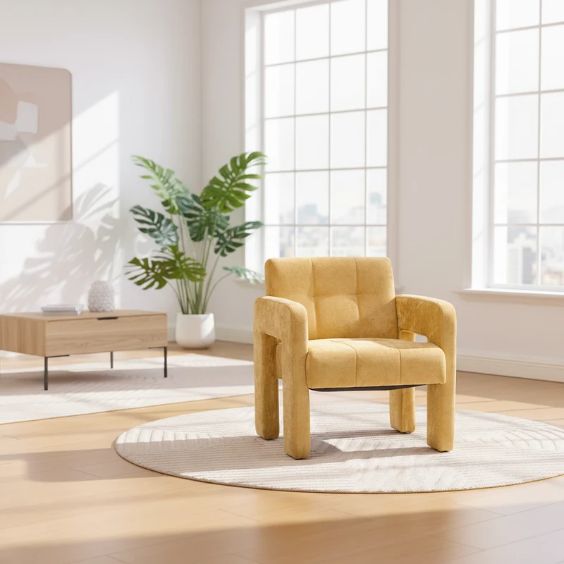 Fauteuil en chenille jaune moutarde 67,5x69x74,5cm CRESCENTELLE
