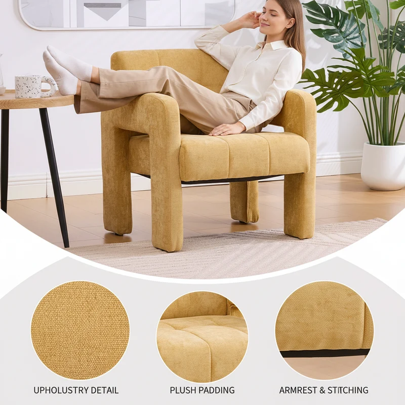 Fauteuil en chenille jaune moutarde 67,5x69x74,5cm CRESCENTELLE