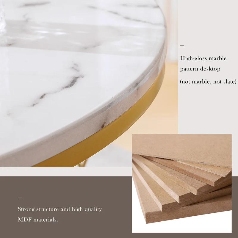 Ensemble de 2 tables basses rondes gigognes effet marbre blanc, piètement doré VIBRATIO