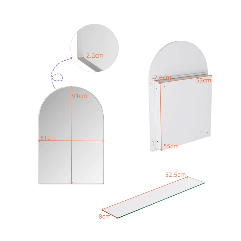 Armoire de toilette blanche avec miroir arqué, rangement mural ou encastré 91x61cm KEYCIRCLE