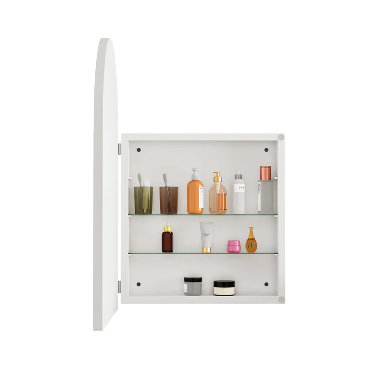 Armoire de toilette blanche avec miroir arqué, rangement mural ou encastré 91x61cm KEYCIRCLE