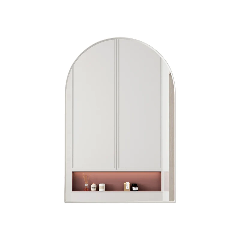 Armoire de toilette blanche avec miroir arqué, rangement mural ou encastré 91x61cm KEYCIRCLE