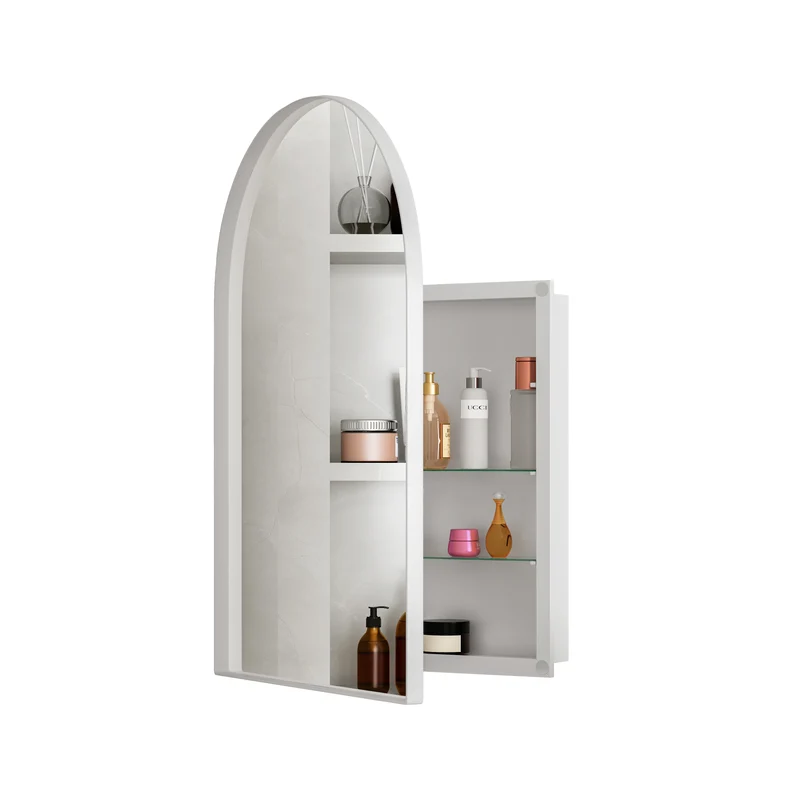 Armoire de toilette blanche avec miroir arqué, rangement mural ou encastré 91x61cm KEYCIRCLE
