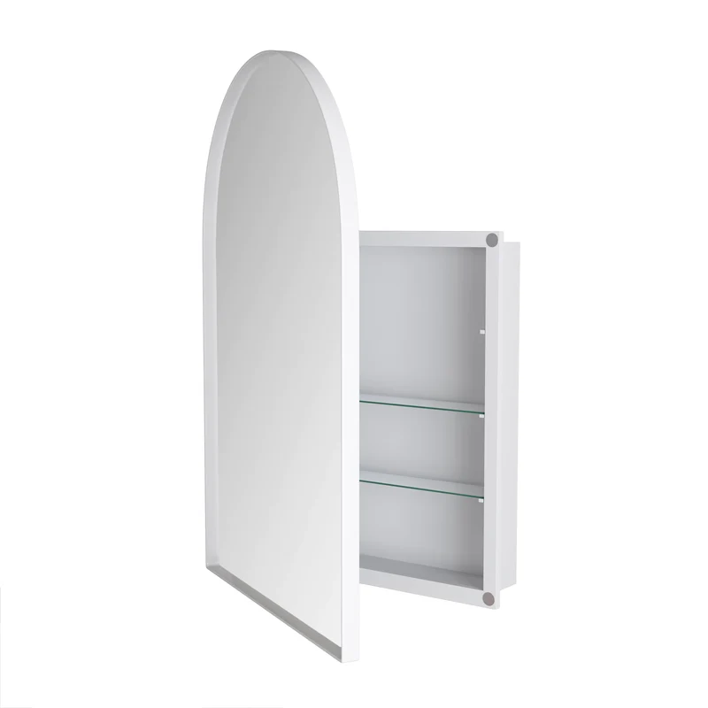Armoire de toilette blanche avec miroir arqué, rangement mural ou encastré 91x61cm KEYCIRCLE