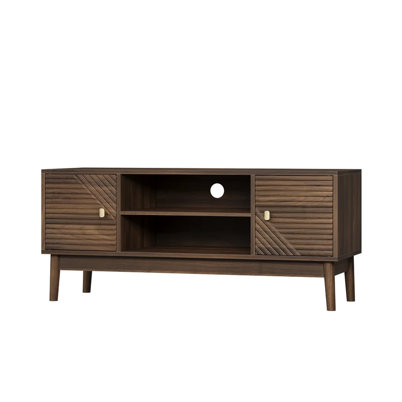 Meuble TV effet bois vintage 2 portes et 2 niches MUCILAGE
