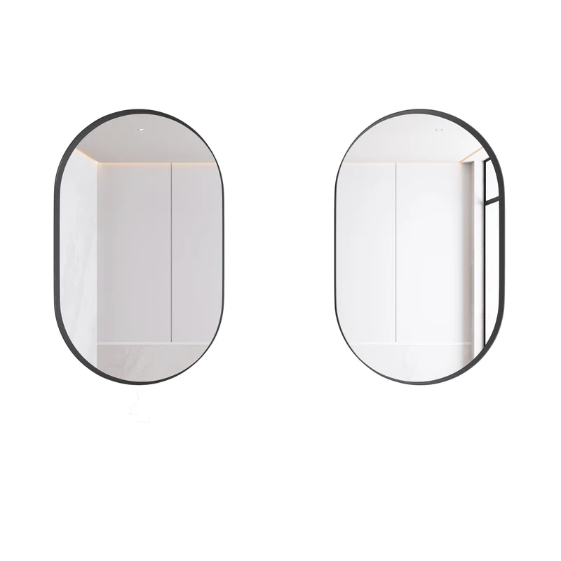 Armoire de toilette avec miroir ovale, cadre noire, mural ou encastré 85x51,5cm OPALGLEAM