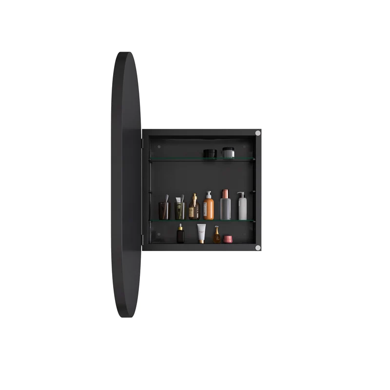 Armoire de toilette avec miroir ovale, cadre noire, mural ou encastré 85x51,5cm OPALGLEAM