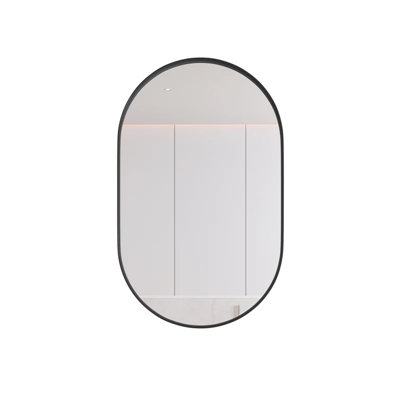 Armoire de toilette avec miroir ovale, cadre noire, mural ou encastré 85x51,5cm OPALGLEAM