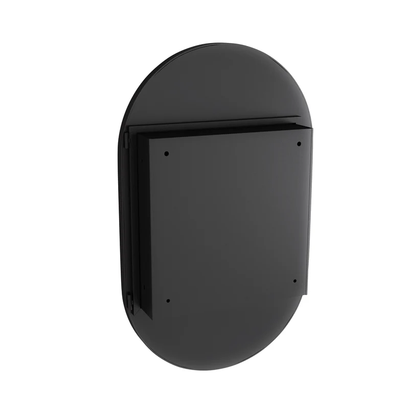 Armoire de toilette avec miroir ovale, cadre noire, mural ou encastré 85x51,5cm OPALGLEAM