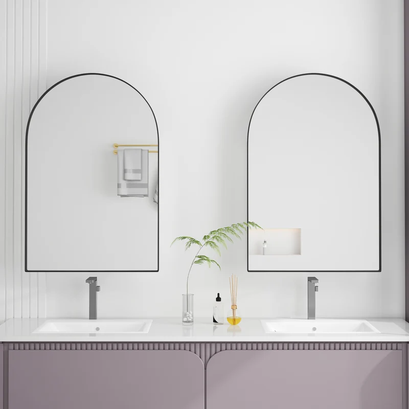 Armoire de toilette miroir arquée noire, encastré ou mural 91x61cm BETELGEUSERED