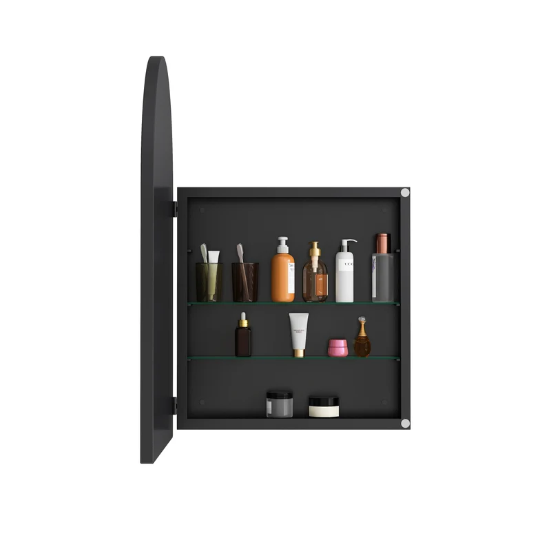 Armoire de toilette miroir arquée noire, encastré ou mural 91x61cm BETELGEUSERED
