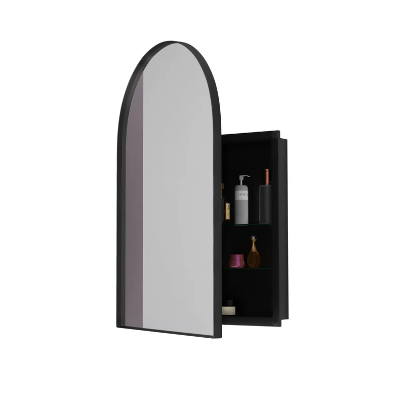 Armoire de toilette miroir arquée noire, encastré ou mural 91x61cm BETELGEUSERED