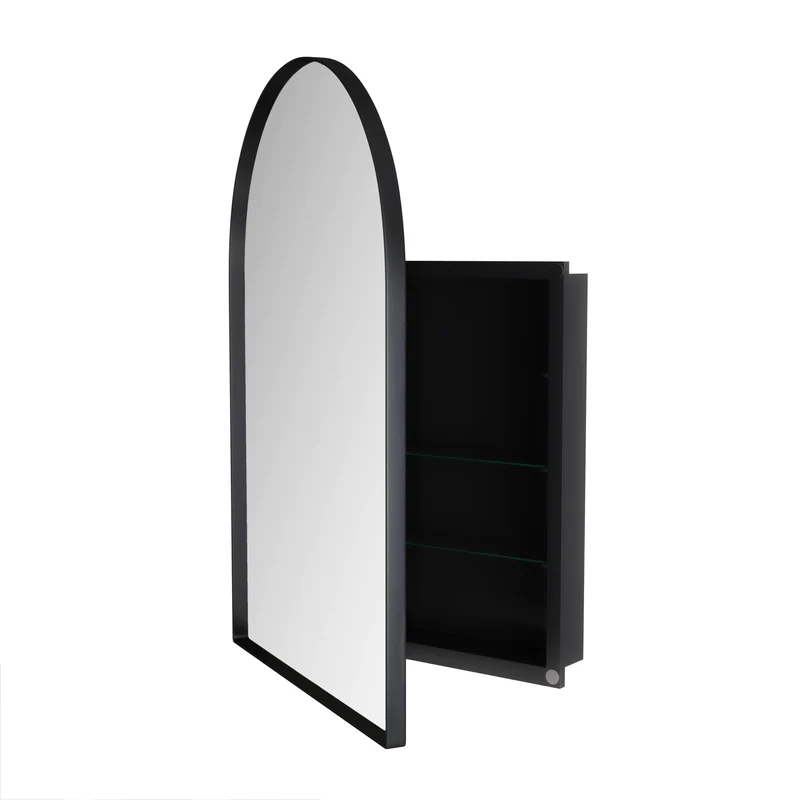 Armoire de toilette miroir arquée noire, encastré ou mural 91x61cm BETELGEUSERED