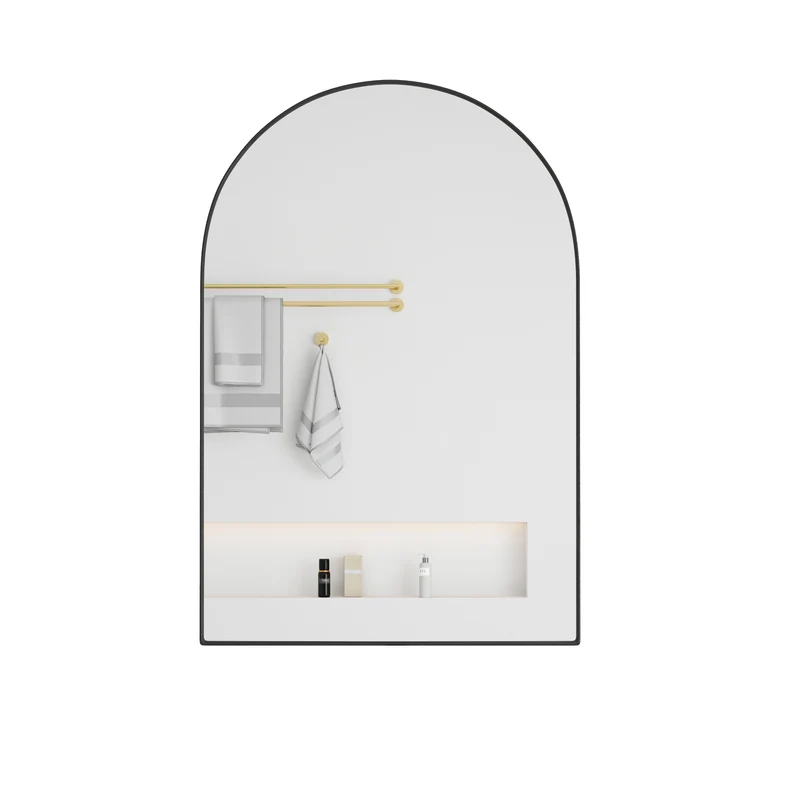Armoire de toilette miroir arquée noire, encastré ou mural 91x61cm BETELGEUSERED