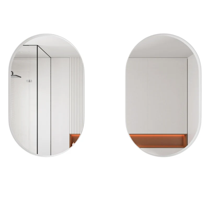 Armoire de toilette blanche miroir ovale, cabinet mural encastré 85x51,5 cm MENHIRPOST